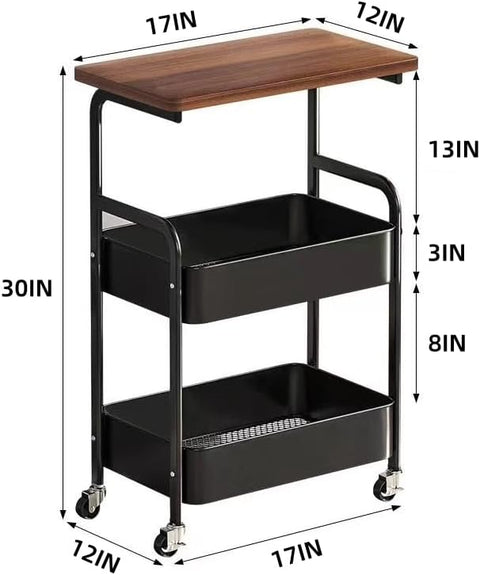 3 Tier Metal Rolling Utility Cart Organizer