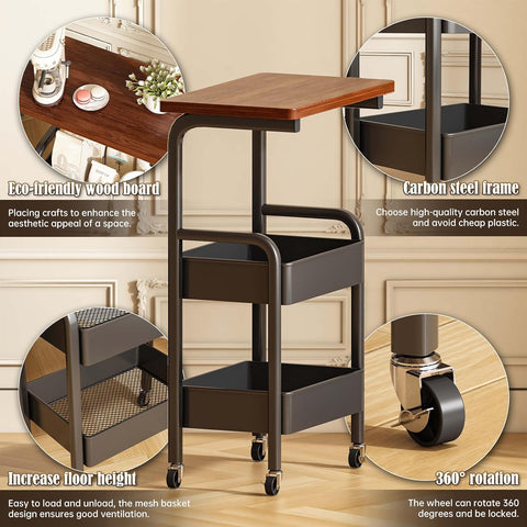 3 Tier Metal Rolling Utility Cart Organizer
