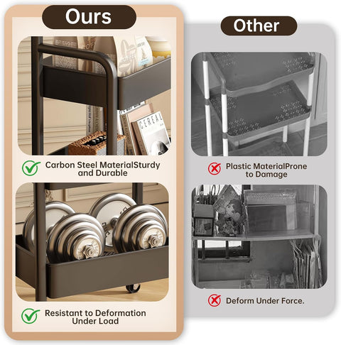 3 Tier Metal Rolling Utility Cart Organizer